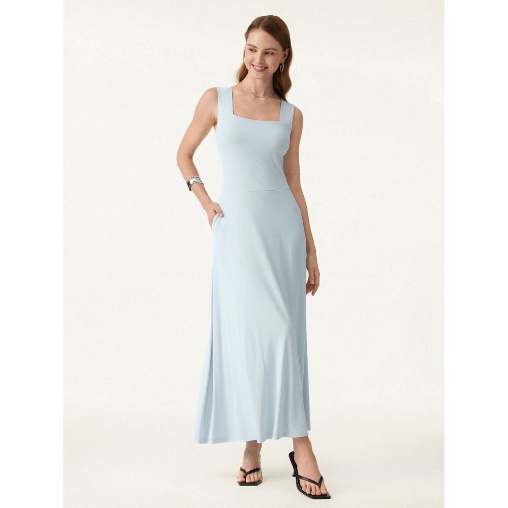 OGL Light Blue Square Neck Midi Dress